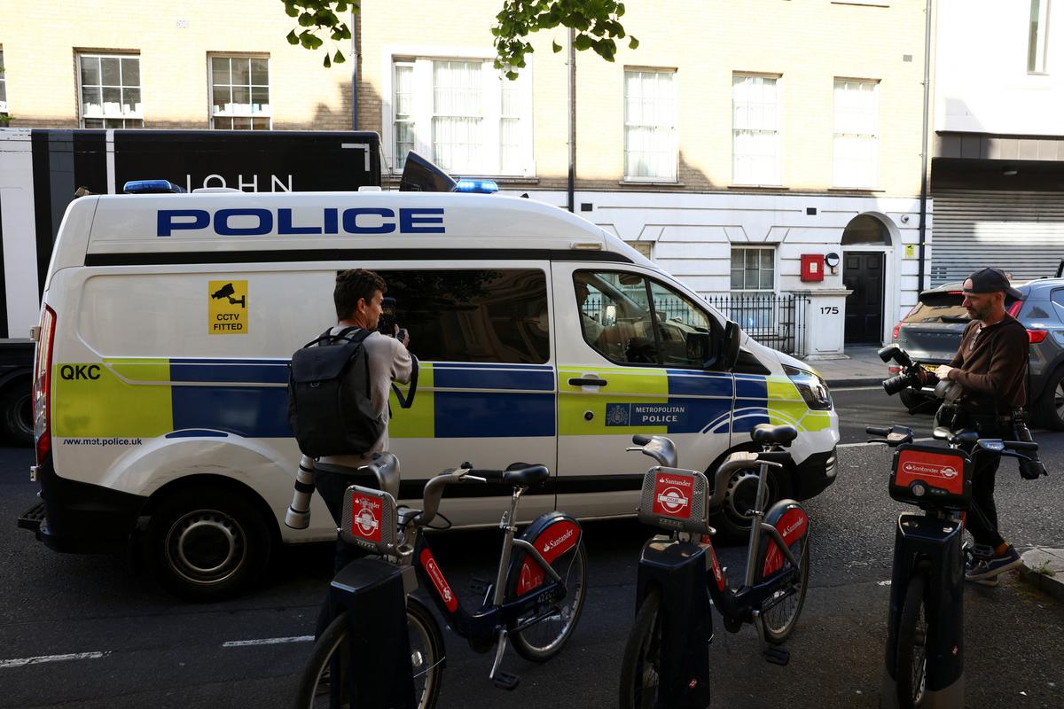 A van arrives at Westminster Magistrates Court on the day Essa Suleiman appears in the court, after he was charged with the attempted murder of two Jewish men during an antisemitic attack in Golders Green on Wednesday, in London, Britain, May 1, 2026. REUTERS/Jack Taylor