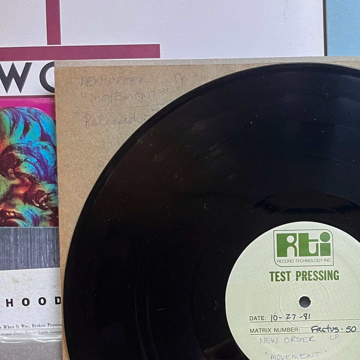 A test pressing of the 1981 album "Movement" by New Order, from the collection of music journalist Mikal Gilmore.