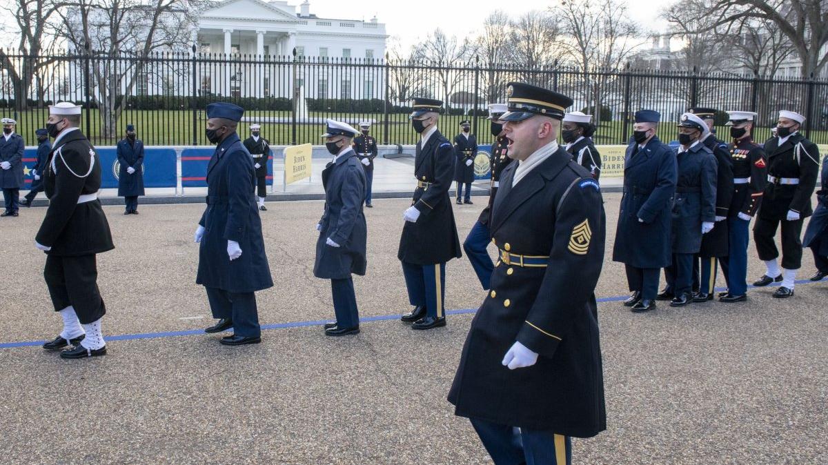 Military personnel practice marching on Pennsylvania Avenue for the inauguration ceremony in front of the White House in Washington, D.C., on January 18, 2021. On May 20, 1995, President Bill Clinton permanently closed Pennsylvania Avenue in front of the White House after more than 200 years of mostly unimpeded traffic. File Photo by Pat Benic/UPI