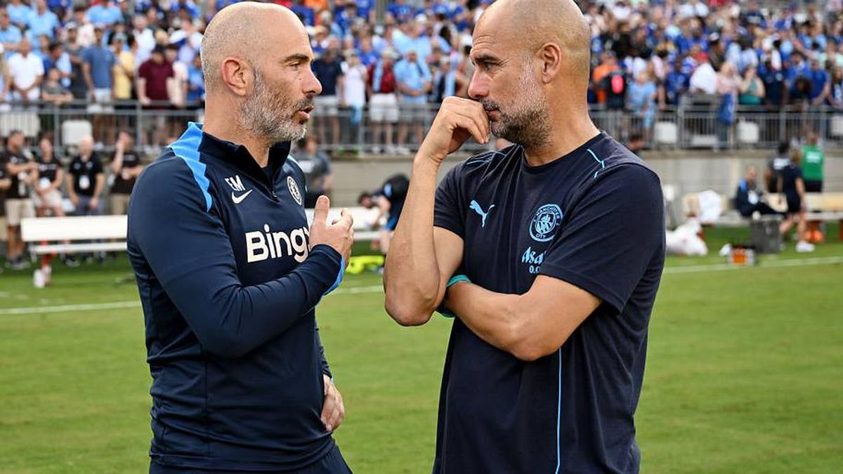  Enzo Maresca (left) is lined up to replace Guardiola in Manchester. | Darren Walsh/Chelsea FC/Getty Images 