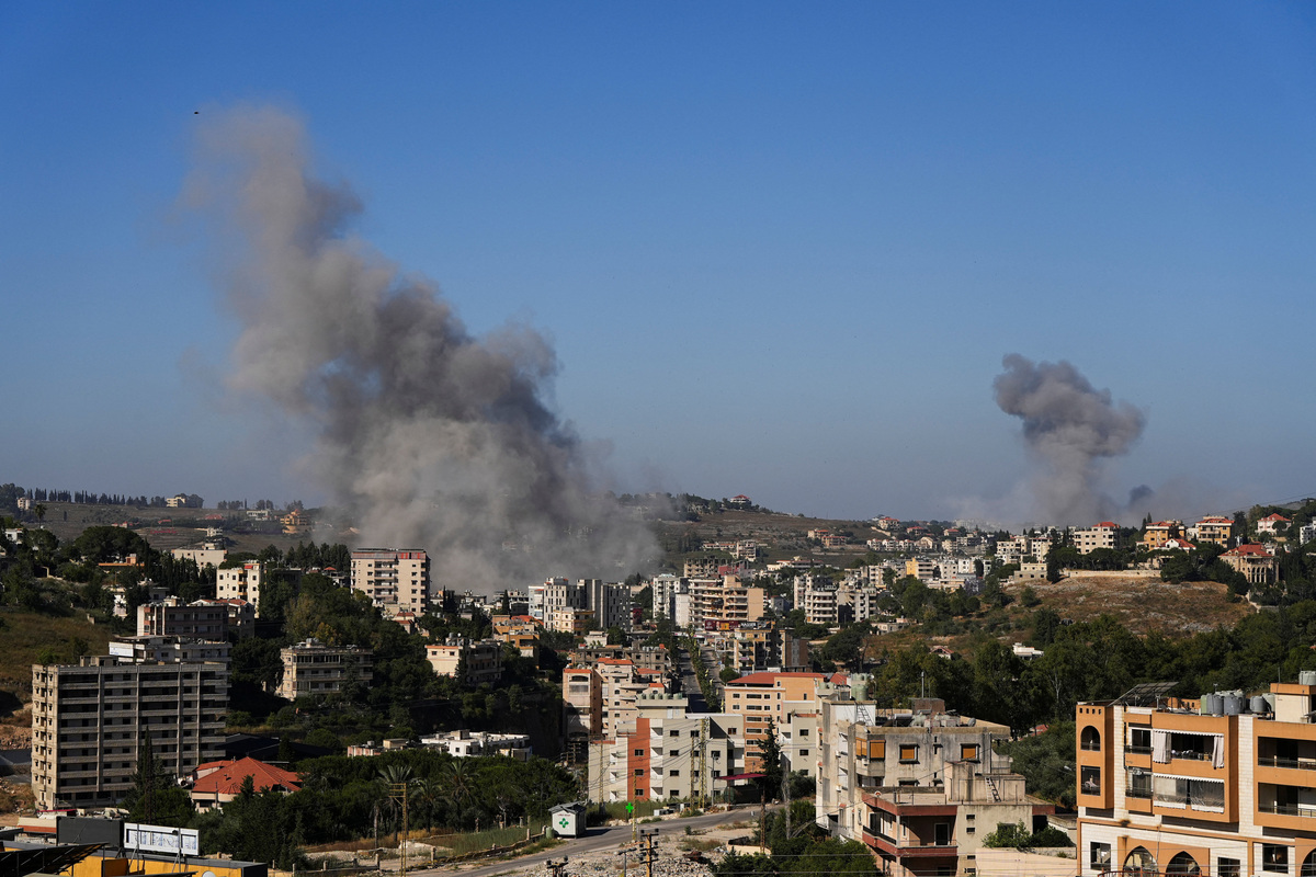 Smoke billows from southern Lebanon following an Israeli strike, as seen from Nabatieh, Lebanon, June 20, 2026. REUTERS/Stringer