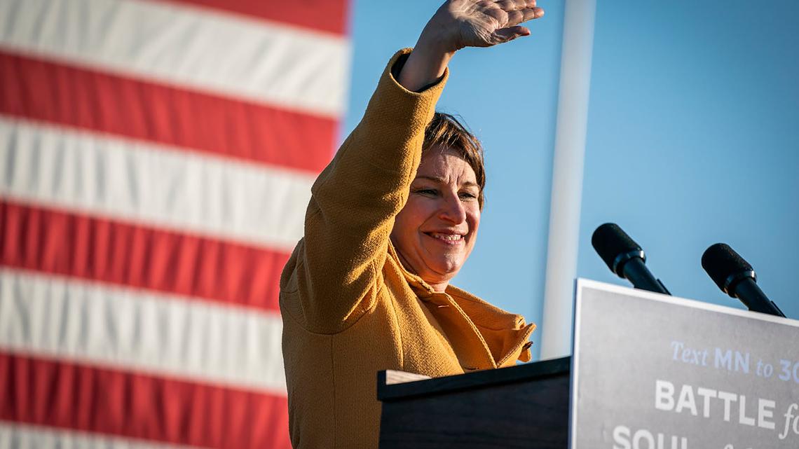 U.S. Sen. Amy Klobuchar, speaking at a drive-in campaign event for Joe Biden in Falcon Heights in October 2020, entered the race for Minnesota governor on Jan. 29, 2026. (Leila Navidi/The Minnesota Star Tribune/TNS)