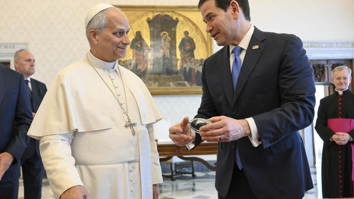 Pope Leo VIX during a private audience with U.S. Secretary of State Marco Rubio at the Vatican, on May 7, 2026. (Vatican Media/IPA via ZUMA Press/TNS)     ** Photo RESTRICTED TO EDITORIAL USE - NO MARKETING - NO ADVERTISING CAMPAIGNS**