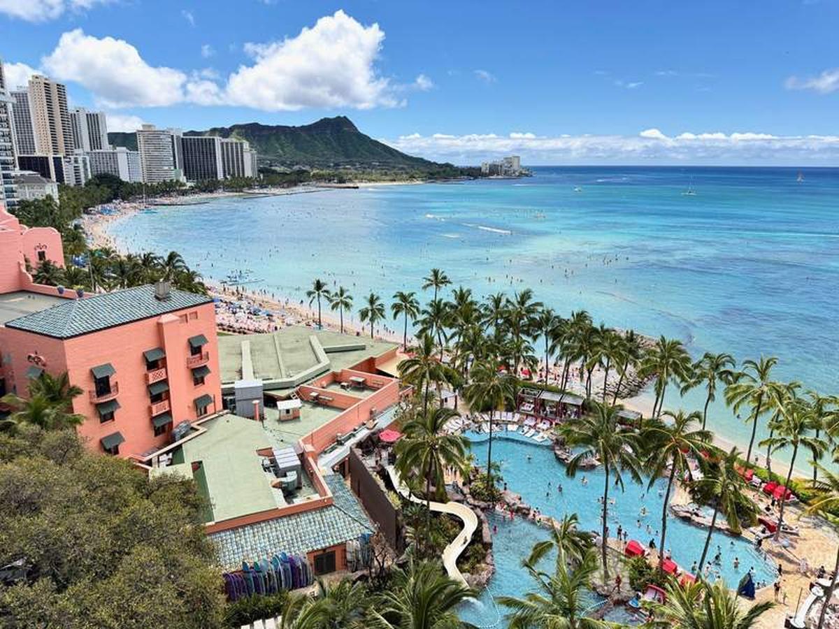  Spectacular view from our 12th floor room at Sheraton Waikiki! Photo credit: Kim Orlando 