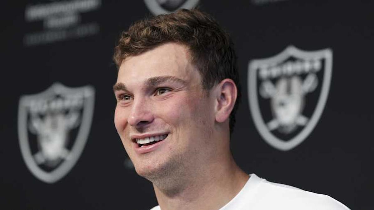  May 2, 2026; Henderson, NV, USA; Las Vegas Raiders quarterback Fernando Mendoza (15) speaks during a news conference at the team's Rookie Minicamp at Intermountain Health Performance Center. Mandatory Credit: Candice Ward-Imagn Images | Candice Ward-Imagn Images 