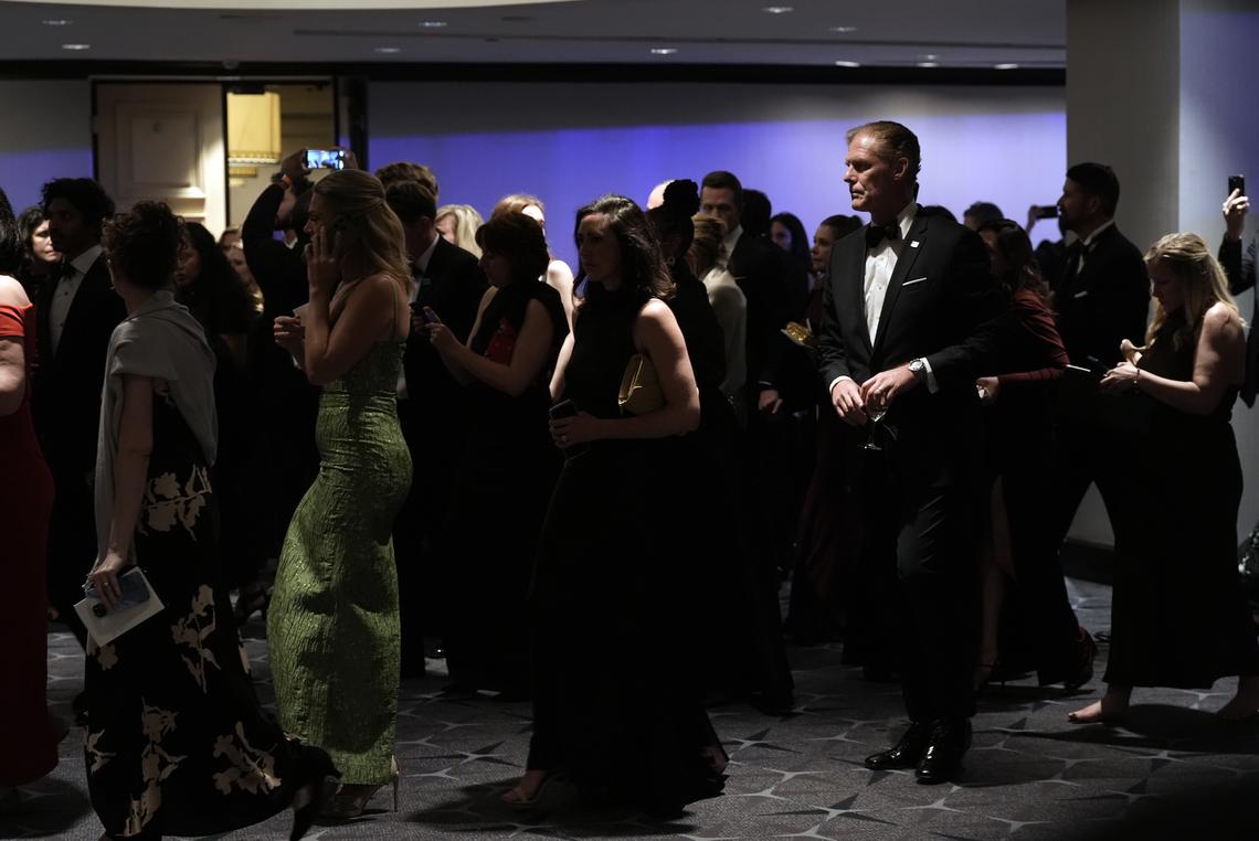 The scene at the Washington Hilton after shots were fired at the White House Correspondents' Association dinner in Washington on Saturday, April 25, 2026. President Donald Trump was rushed from the stage but appeared to be unharmed. (Salwan Georges/The New York Times)