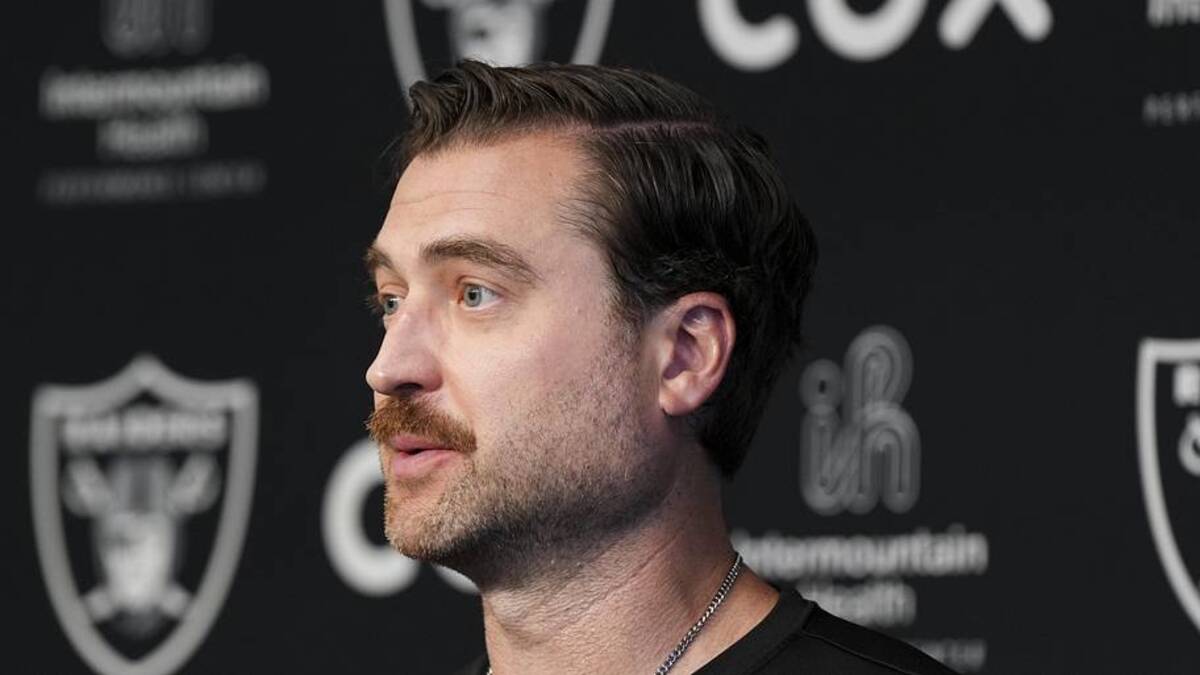  May 28, 2026; Henderson, NV, USA; Las Vegas Raiders offensive coordinator Andrew Janocko speaks during a news conference during organized team activities at Intermountain Health Performance Center. Mandatory Credit: Candice Ward-Imagn Images | Candice Ward-Imagn Images 