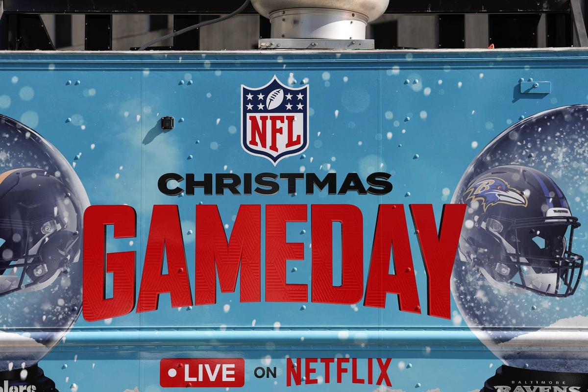  NEW ORLEANS, LOUISIANA - DECEMBER 01: NFL Christmas Gameday signage advertising the NFL's two Christmas Day marquee games streaming live on Netflix on December 01, 2024 in New Orleans, Louisiana. (Photo by Aaron M. Sprecher/Getty Images) 