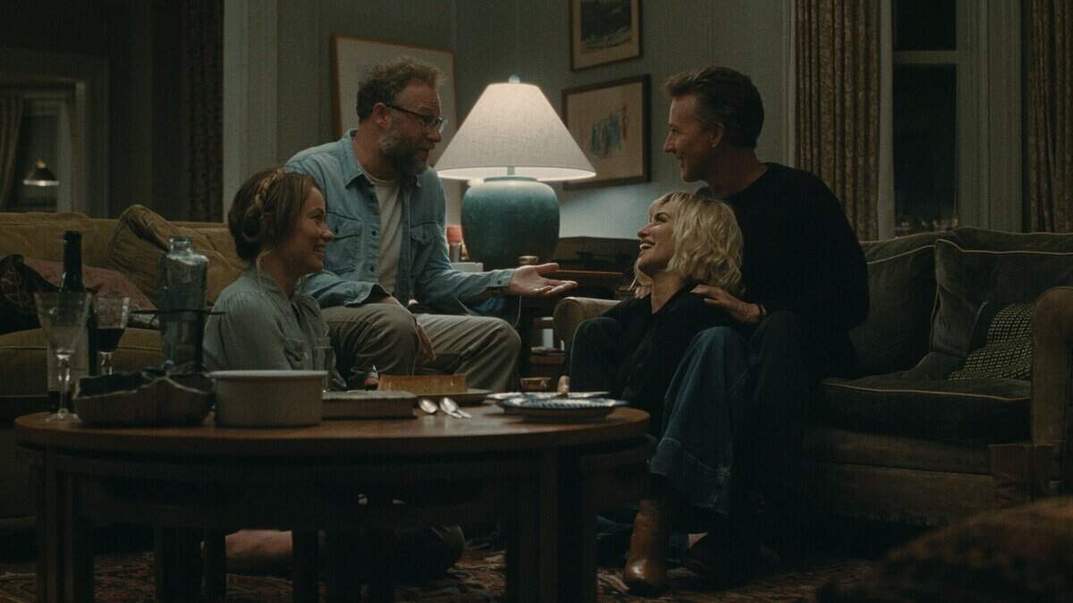 From left, Olivia Wilde, Seth Rogen, Penélope Cruz and Edward Norton in “The Invite.”