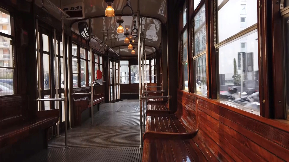 FILE PHOTO: An empty tram is seen during rush hour in Milan, Italy, February 27, 2020. REUTERS/Alex Fraser/File Photo