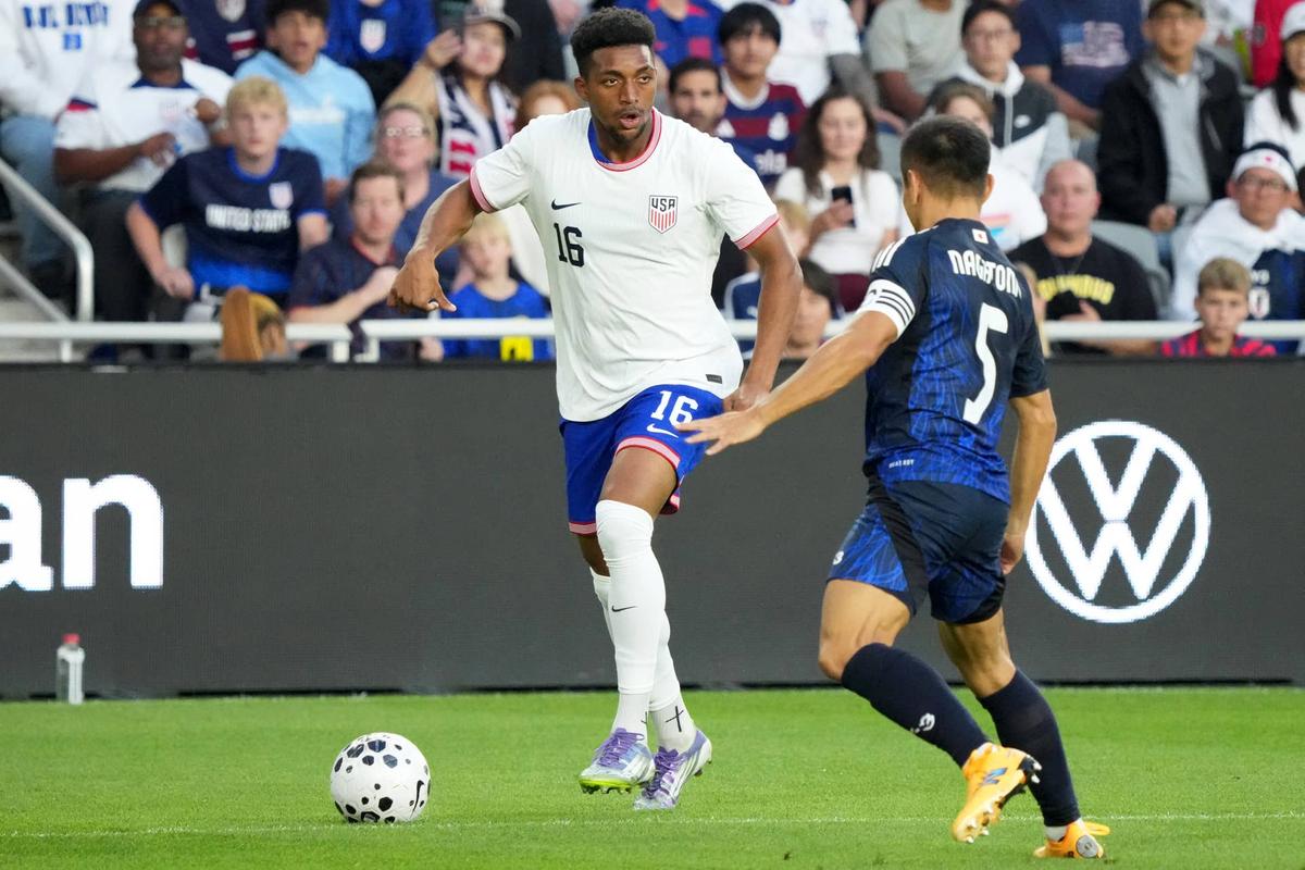  Alex Freeman #16 of the United States in action during an international friendly game between Japan and USMNT at Lower.com Field on September 09, 2025 in Columbus, Ohio. (Photo by Koji Watanabe/Getty Images) Photo by Koji Watanabe/Getty Images
