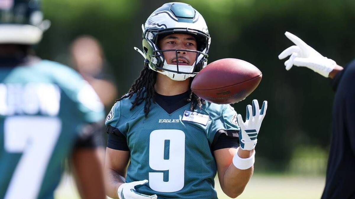  May 1, 2026; Philadelphia, PA, USA; Philadelphia Eagles wide receiver Makai Lemon (9) during rookie minicamp at NovaCare Complex. Mandatory Credit: Bill Streicher-Imagn Images | Bill Streicher-Imagn Images 