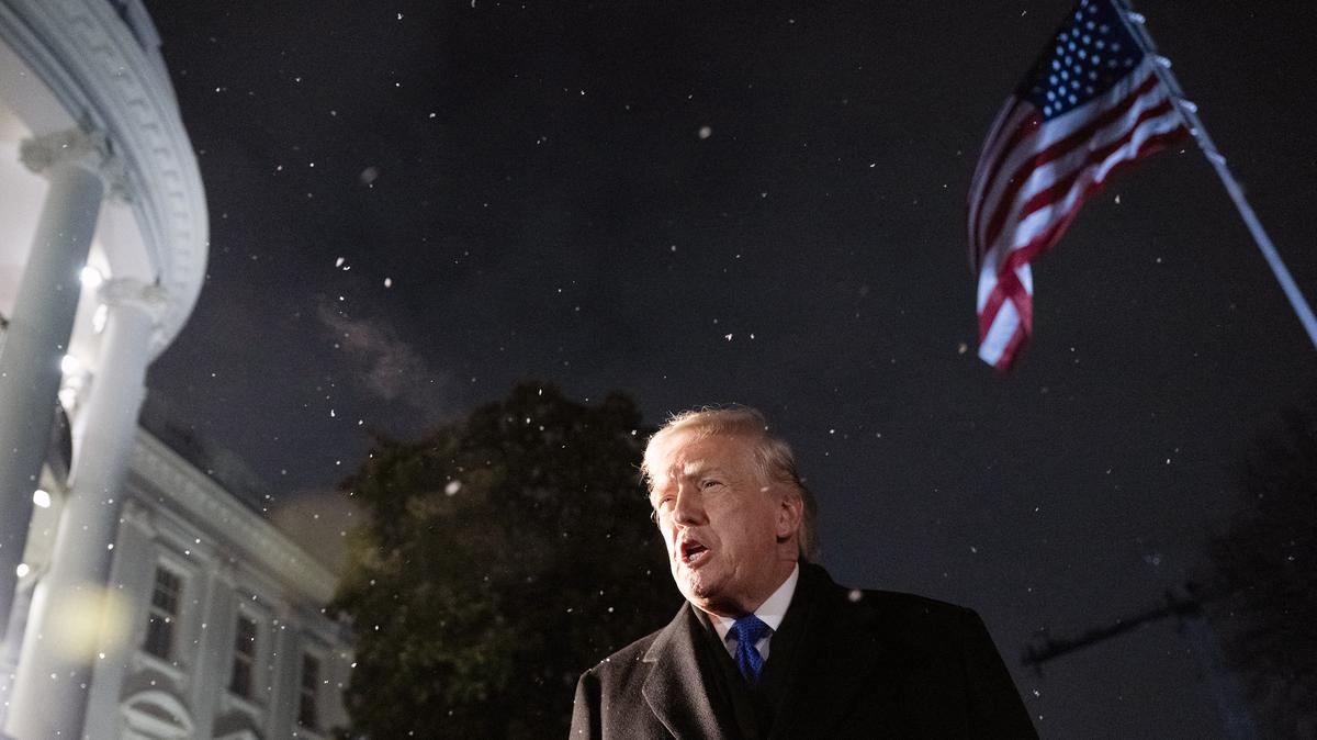 President Donald Trump speaks with reporters before departing from the White House in Washington, D.C., on Feb. 6, 2026. He was headed to spend the weekend at his Mar-a-Lago residence in Palm Beach, Florida. (Andrew Caballero-Reynolds/AFP/Getty Images/TNS)