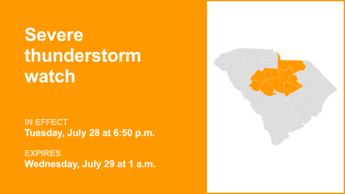 UPDATE: Severe thunderstorm watch affecting Midlands until 1 a.m. Wednesday 