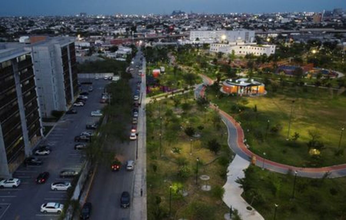 A drone view shows the Liberty Park, built on the former Topo Chico prison in Monterrey, where dozens died in a 2016 massacre, as residents celebrate renewed safety while pushing to preserve the transformed space, in Monterrey, Mexico, May 11, 2026. REUTERS/Daniel Becerril