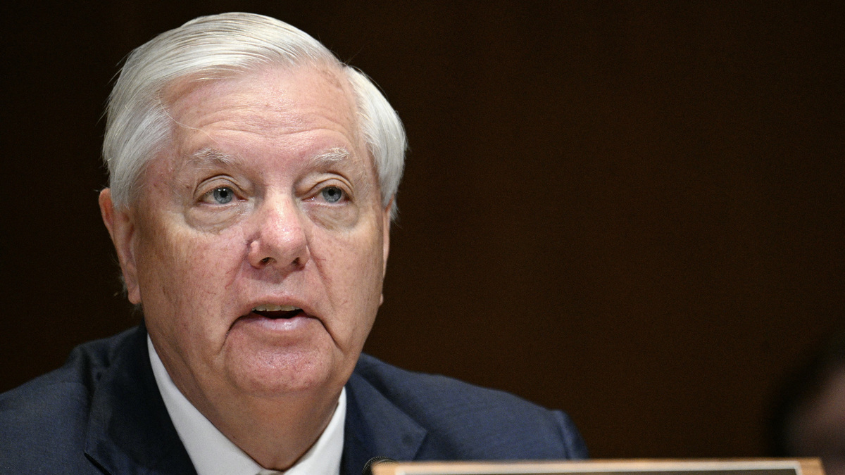 U.S. Senator Lindsey Graham, Republican of South Carolina, questions U.S. Secretary of Defense Pete Hegseth and Chairman of the Joint Chiefs of Staff General Dan Caine during a Senate Committee on Appropriations, Subcommittee on Defense hearing to examine the 2027 budget for the Department of Defense on Capitol Hill in Washington, D.C., on May 12, 2026. (Jim Watson/AFP/Getty Images/TNS)