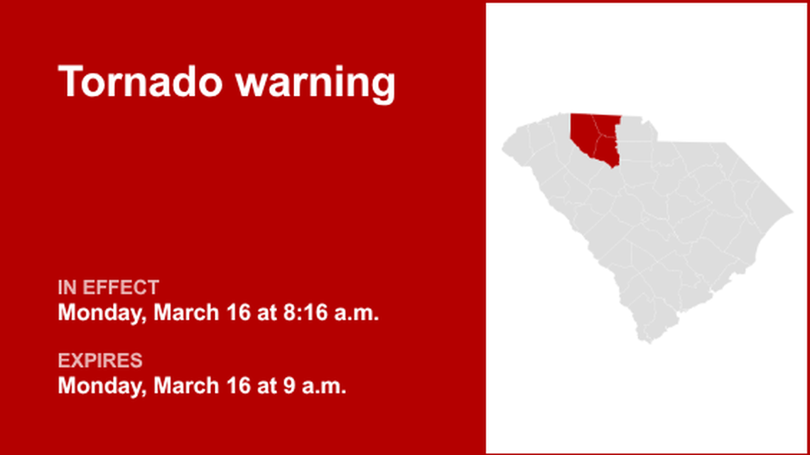 Tornado warning affecting Upstate SC Monday morning - seek safe shelter 