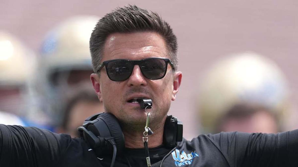  May 2, 2026; Pasadena, CA, USA; UCLA Bruins coach Bob Chesney reacts during the spring game at Rose Bowl. Mandatory Credit: Kirby Lee-Imagn Images | Kirby Lee-Imagn Images 