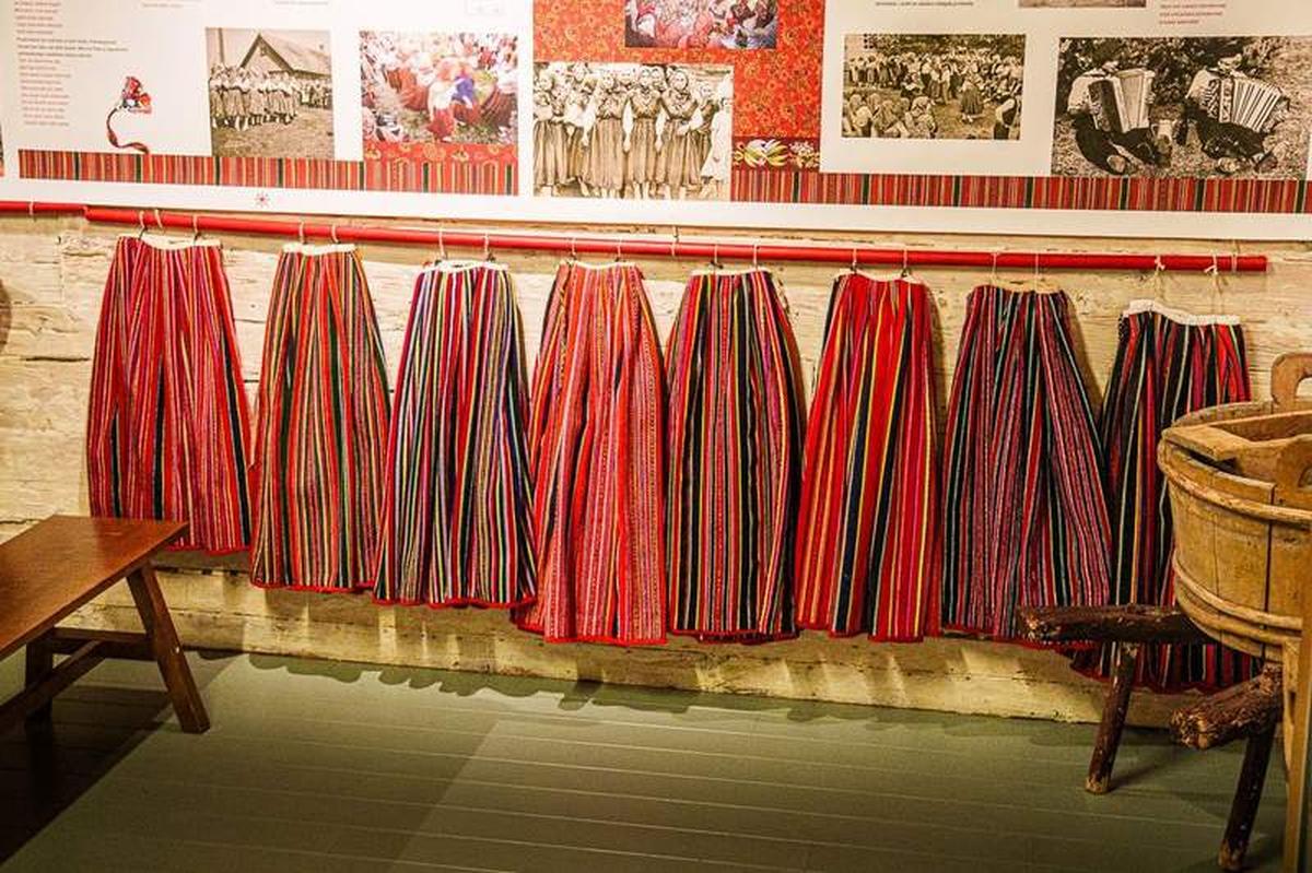  Examples of the Colorful Skirts Worn by the Women of Kihnu. Married Women Add a Pinafore to the Traditional Skirt. Photo credit: Simon Lock/MyEclecticImages 