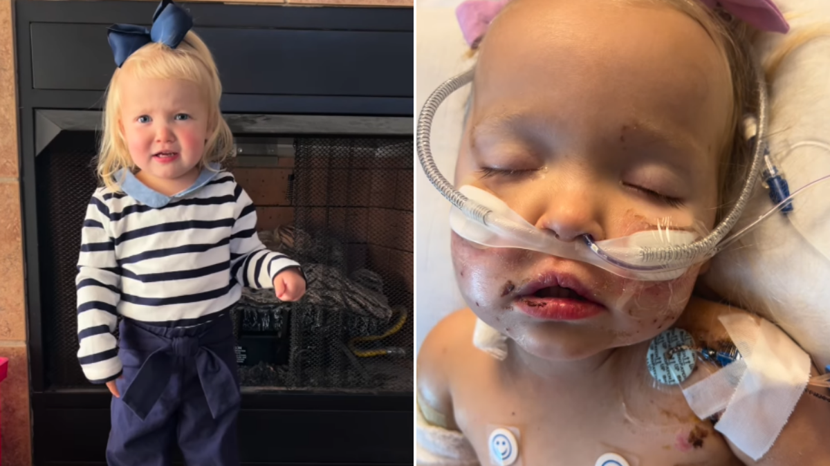 Mady before her illness and then in hospital. 