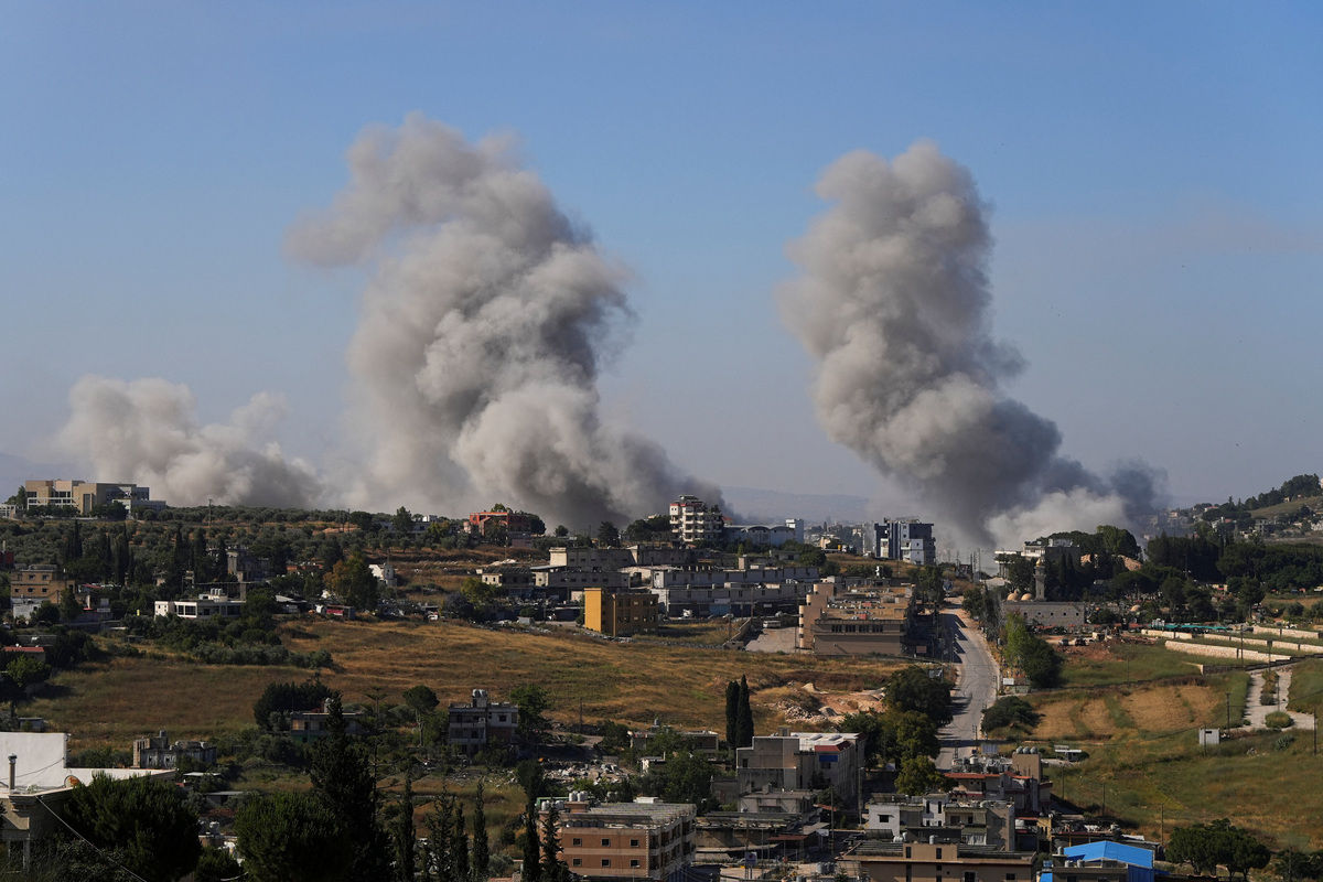 Smoke billows from southern Lebanon following an Israeli strike, as seen from Nabatieh, Lebanon, June 20, 2026. REUTERS/Stringer