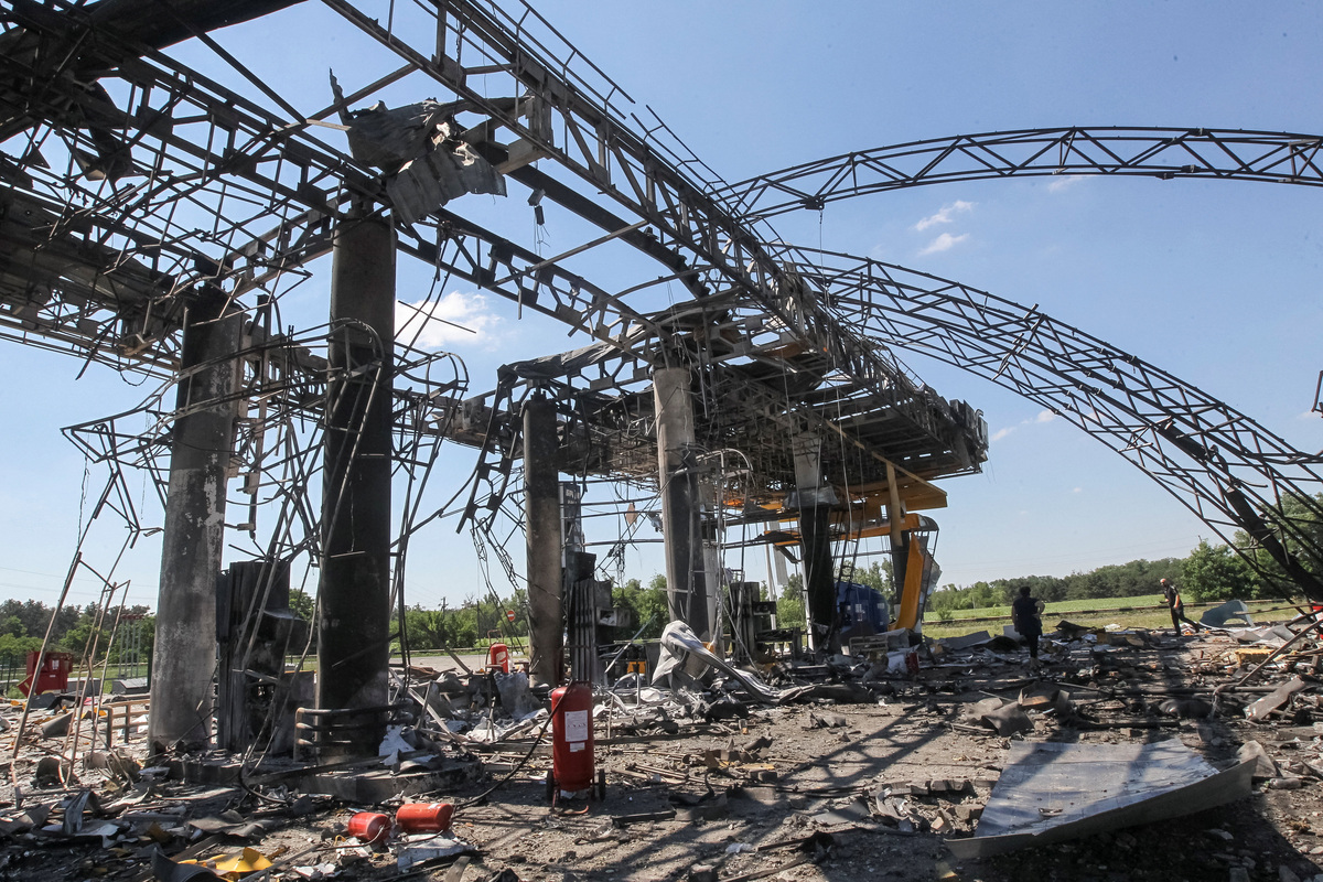 A gas station hit by a Russian drone strike, amid Russia's attack on Ukraine, in Dnipropetrovsk region, Ukraine July 1, 2026. REUTERS/Stringer