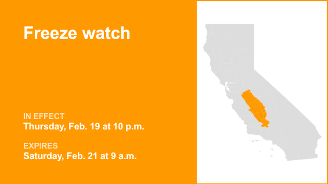 UPDATE: Freeze watch in place for Central Valley until Saturday morning 