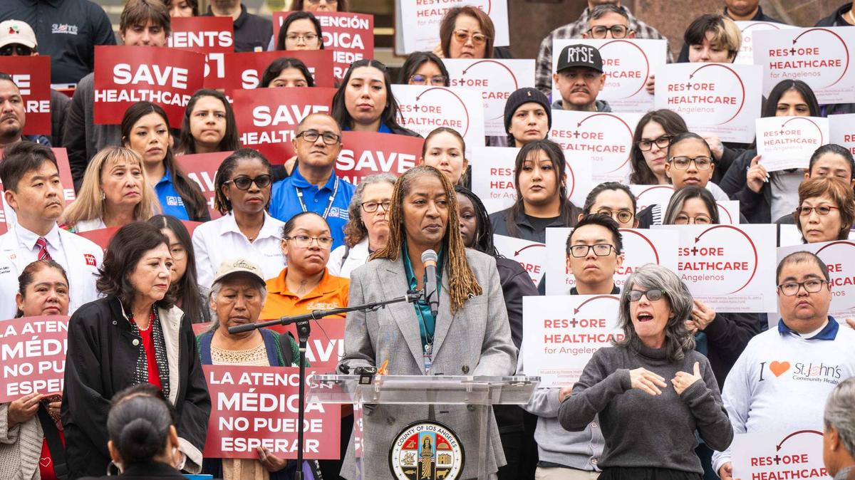 Los Angeles County Supervisor Holly Mitchell advocates for a half cent sales tax measure with Supervisor Hilda Solis, left, during a press conference in Los Angeles on Tuesday, February 10, 2026. (Photo by Sarah Reingewirtz, Los Angeles Daily News/SCNG)