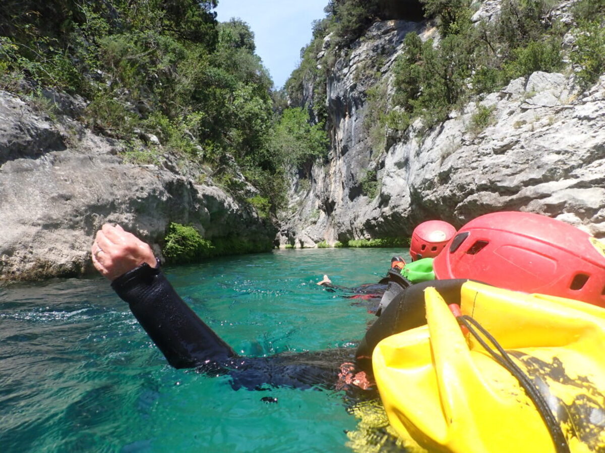  Our “reward” for completing the grueling hike was a backstroke session through the current-less river. Photo courtesy of the author. 
