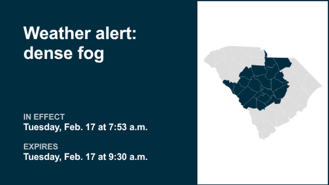 Weather alert for dense fog in Midlands Tuesday morning 