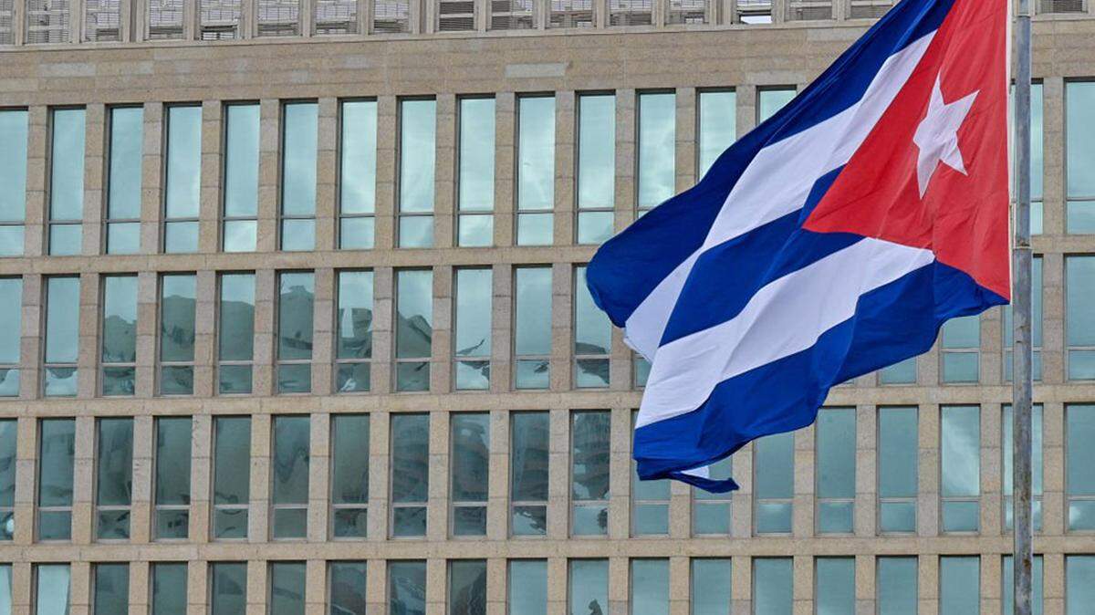 A Cuban flag is seen near the U.S. Embassy in Havana on Jan. 15, 2025. 