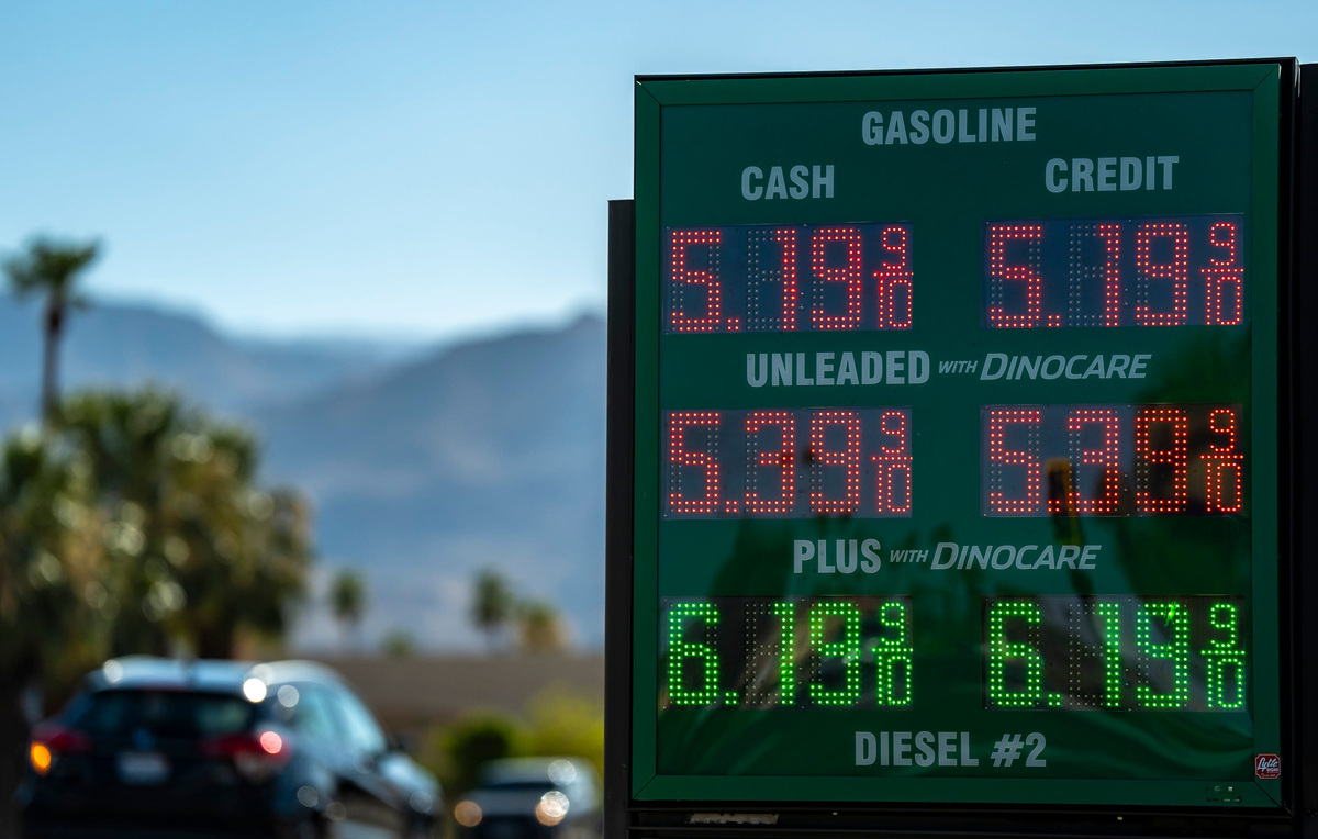 Gas and diesel prices are displayed at a Sinclair station along CA-111 in Palm Desert, Calif., Tuesday, June 30, 2026.