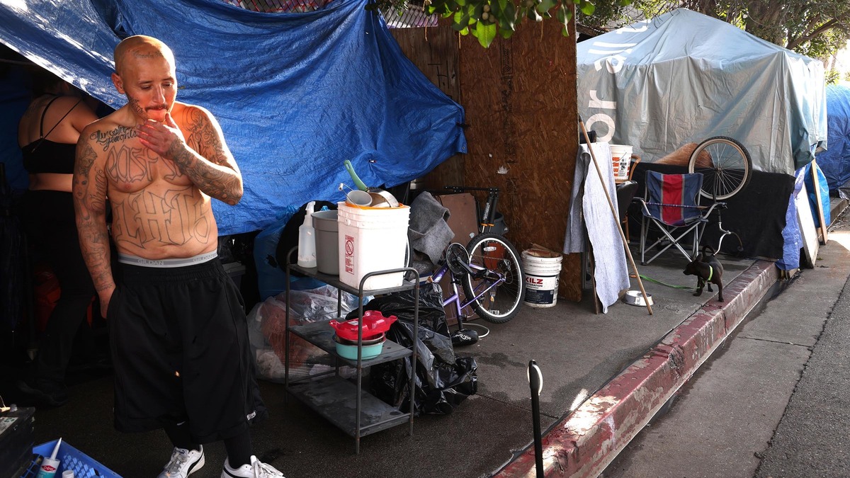 “I hit a wall of hard times,” said Rocky Duran, who has been homeless for months along Workman Street in Los Angeles on Feb. 25, 2026. (Genaro Molina/Los Angeles/TNS)