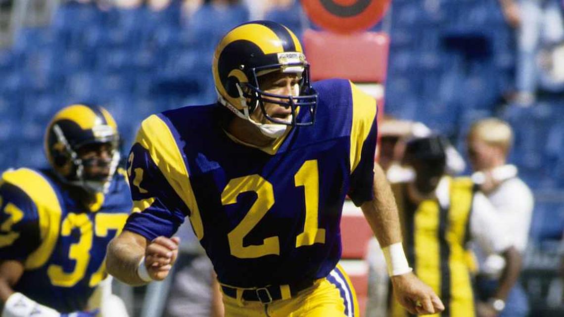  Oct 18, 1987; Atlanta, GA, USA; FILE PHOTO; Los Angeles Rams defensive back Nolan Cromwell (21) in action against the Atlanta Falcons at Fulton County Stadium. Mandatory Credit: Manny Rubio-Imagn Images | Manny Rubio-Imagn Images 