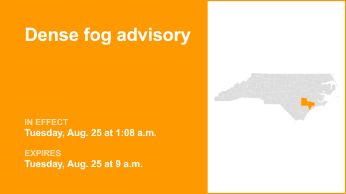 UPDATE: Dense fog advisory active for Inland Onslow until Tuesday morning 
