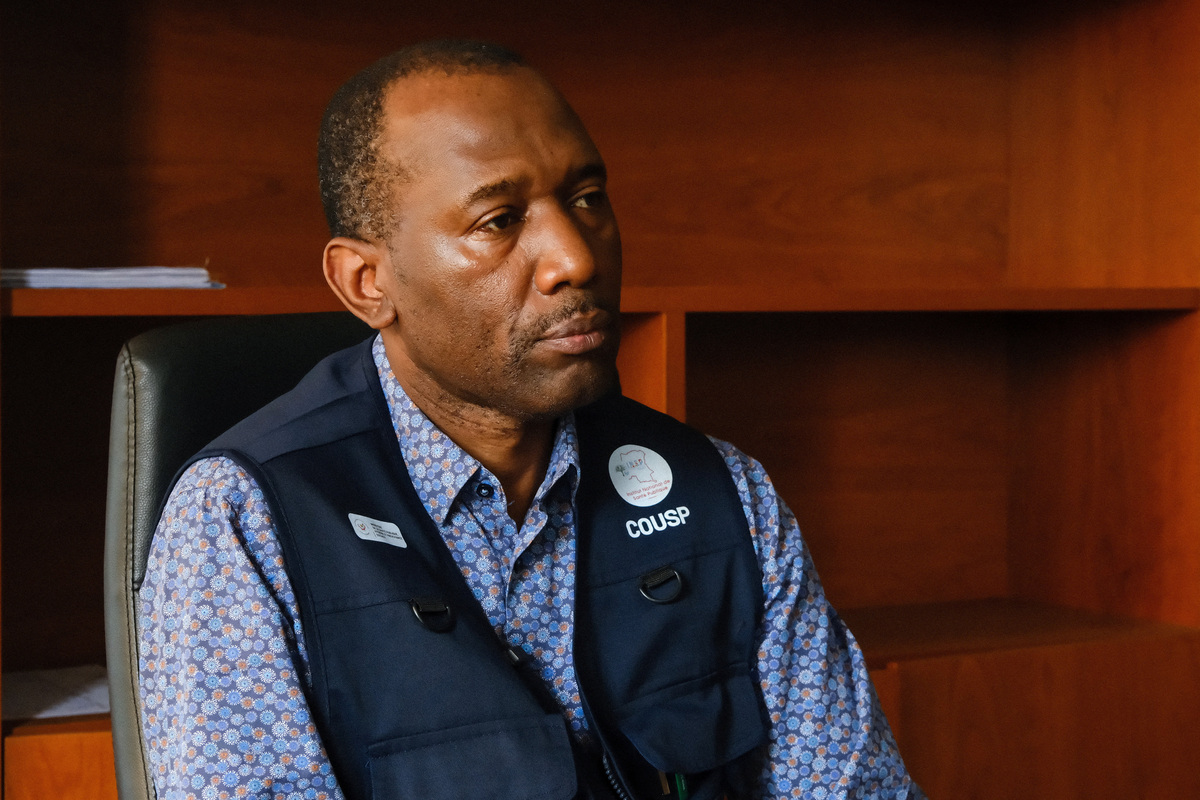 Dr Dieudonne Mwamba Kazadi, director general of the National Public Health Institute of the Democratic Republic of Congo (INSP), sits in his office, one month after cases were confirmed in Bunia, eastern Democratic Republic of Congo, June 15, 2026. REUTERS/Gradel Muyisa Mumbere