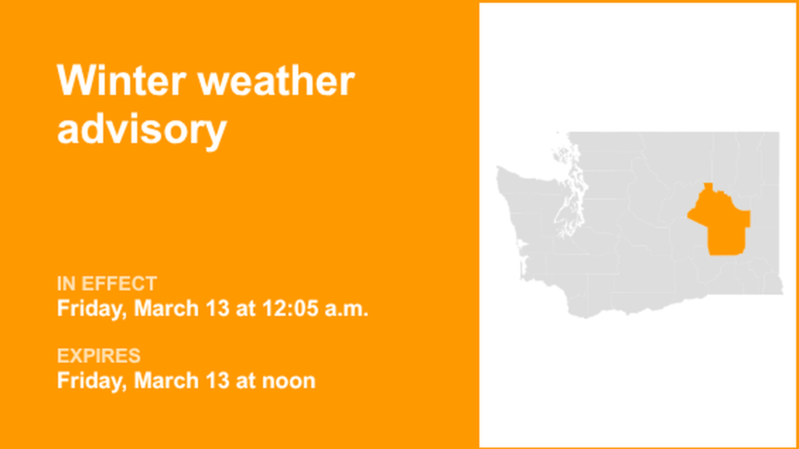 UPDATE: Winter weather advisory active for Upper Columbia Basin until early Saturday 