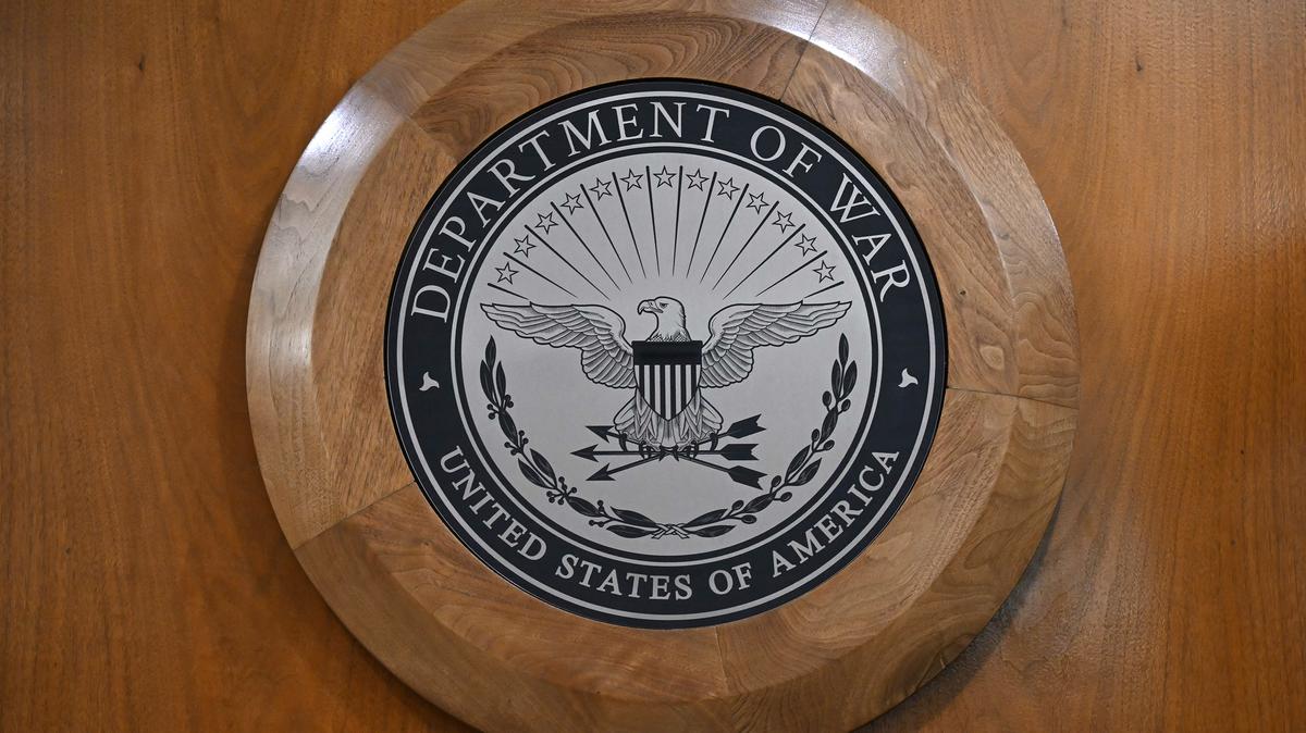 The new Department of War logo is seen inside the Pentagon in Arlington, Virginia, on Sept. 8, 2025. (Andrew Caballero-Reynolds/AFP/Getty Images/TNS)