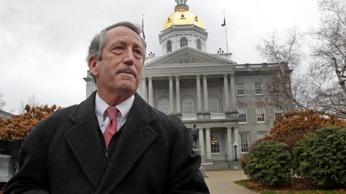 FILE - In this Nov. 12, 2019, file photo, then Republican presidential candidate former South Carolina Gov. Mark Sanford speaks during a news conference in front of the Statehouse, Tuesday, Nov. 12, 2019, in Concord, N.H. (AP Photo/Elise Amendola, File)