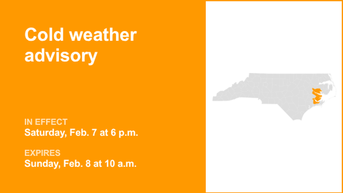 Cold weather advisory in place for Eastern North Carolina until Sunday morning 