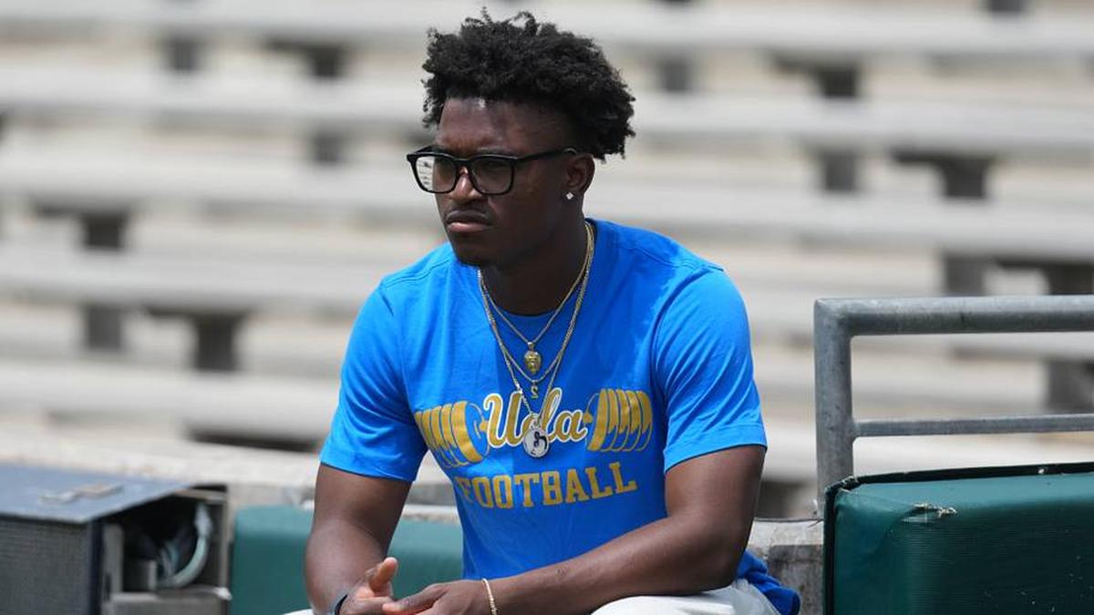  May 2, 2026; Pasadena, CA, USA; UCLA Bruins defensive back Rodrick Pleasant watches during the spring game at Rose Bowl. Mandatory Credit: Kirby Lee-Imagn Images | Kirby Lee-Imagn Images 