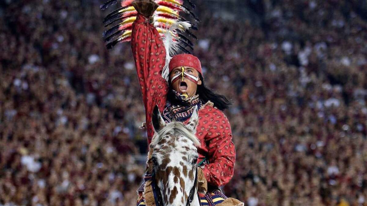  Sep 5, 2015; Tallahassee, FL, USA; Florida State Seminoles mascot Chief Osceola aboard Renegade celebrates a touchdown against the Texas State Bobcats at Doak Campbell Stadium. Mandatory Credit: Glenn Beil-USA TODAY Sports | IMAGN IMAGES via Reuters Connect 