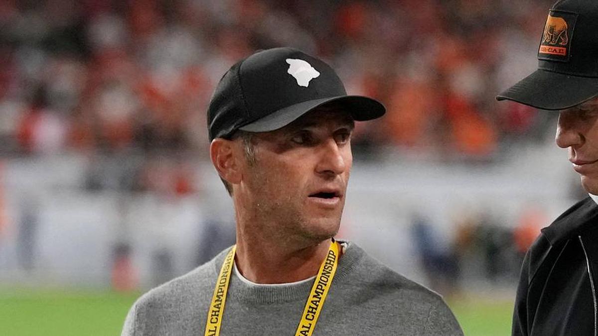  Jan 19, 2026; Miami Gardens, FL, USA; Egon Durban walks on the sideline with Tom Brady before the CFP National Championship college football game between the Indiana Hoosiers and the Miami Hurricanes at Hard Rock Stadium. Mandatory Credit: Kirby Lee-Imagn Images | Kirby Lee-Imagn Images 