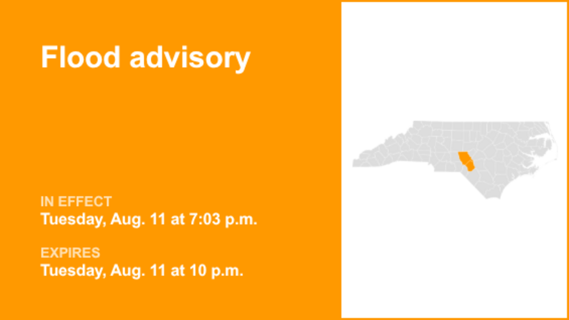 Flood advisory in place for Hoke and Moore counties Tuesday night, says the NWS 