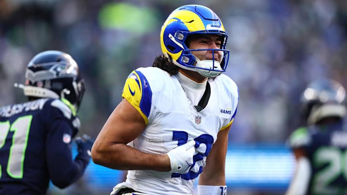  Los Angeles Rams wide receiver Puka Nacua (12) reacts after a catch against the Seattle Seahawks during the first half in the 2026 NFC Championship Game at Lumen Field. Mandatory Credit: Kevin Ng-Imagn Images | Kevin Ng-Imagn Images 