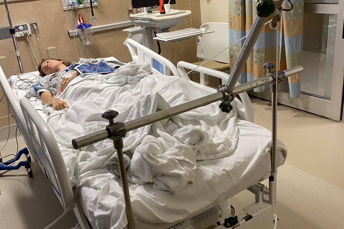  Scarpati pictured recovering in hospital after the accident. 