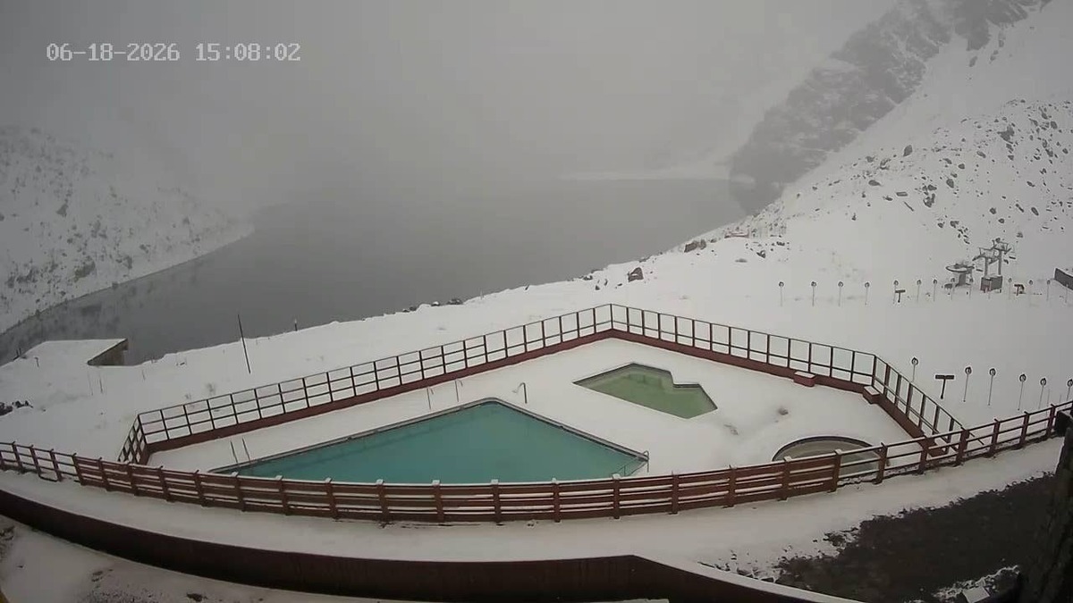  Ski Portillo webcam, June 18, 2026. There's snow on the ground, but not enough to open on Saturday.