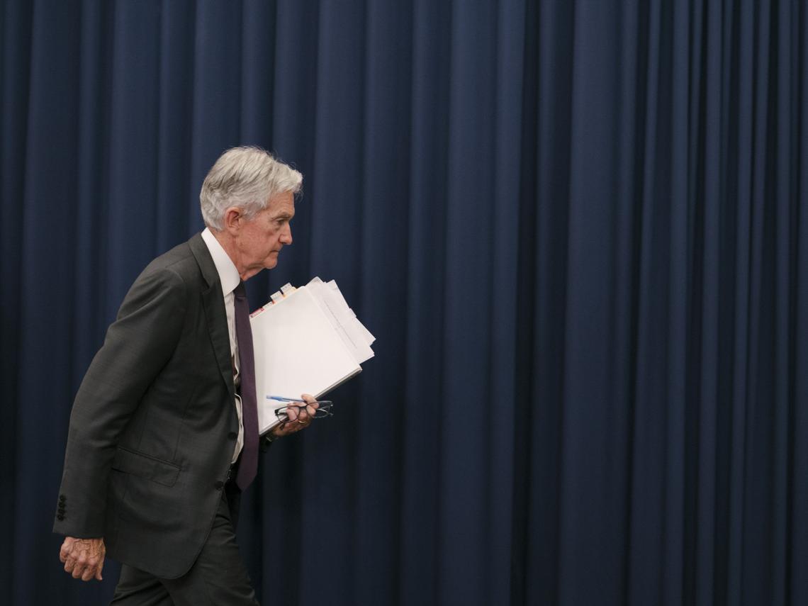 FILE -- Jerome Powell, the Federal Reserve chair, at a news conference at the Federal Reserve in Washington, July 30, 2025. Powell, whose term as chair expires in May 2026, said in April 2026 that he would stay on as a governor "for a period of time." (Caroline Gutman/The New York Times)