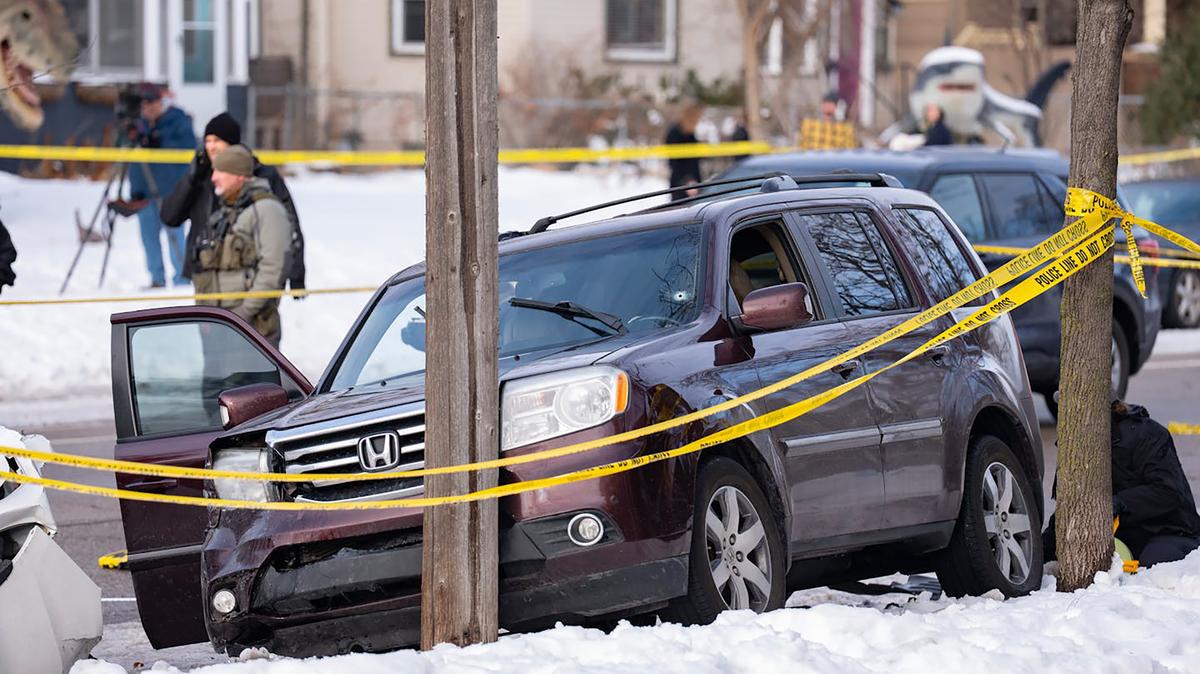 A bullet hole can be seen in the windshield of the SUV Renee Good was driving when she was fatally shot by ICE agent Jonathan Ross. (Alex Kormann/The Minnesota Star Tribune/TNS)