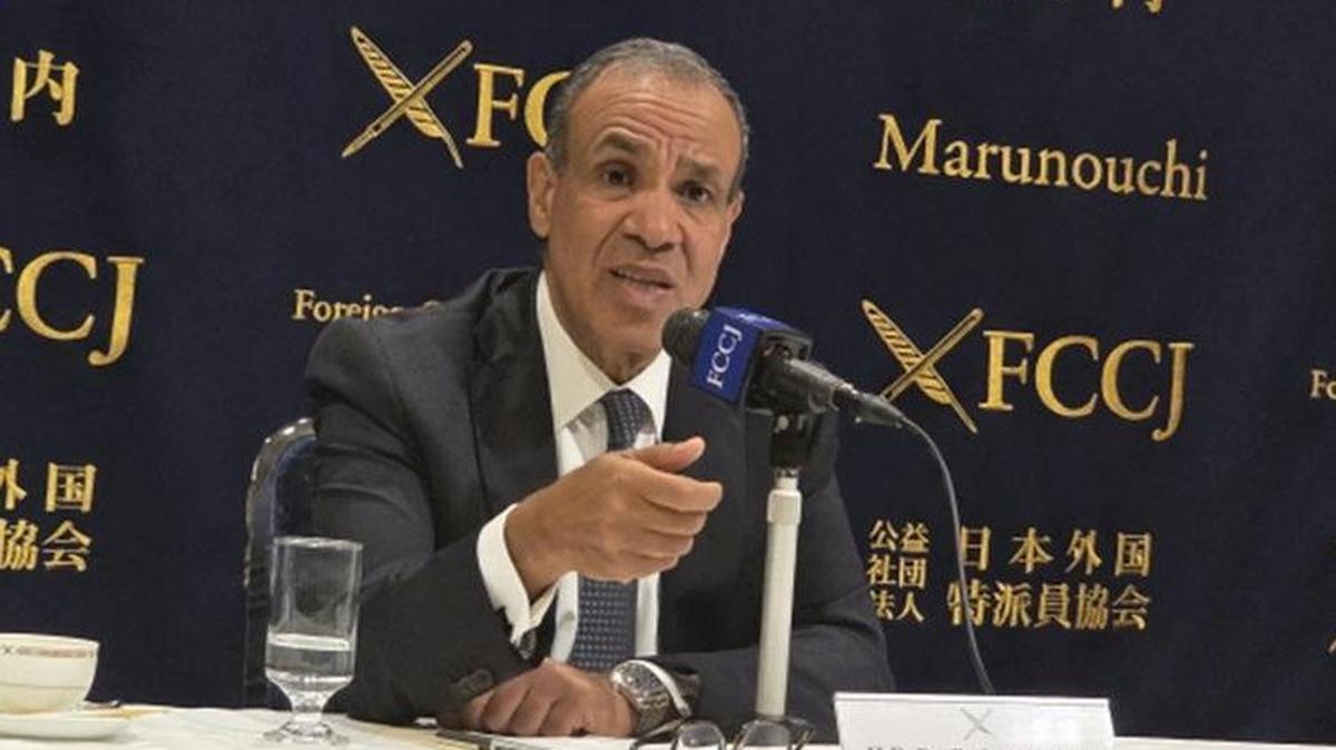 Egyptian Foreign Minister Badr Abdelatty speaks Wednesday during a press conference at the Foreign Correspondents’ Club of Japan in Tokyo. Photo by Asia Today
                                            